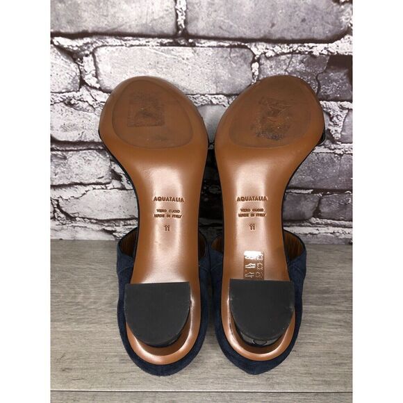 Aquatalia Blue Suede Leather Ankle Strap Heel Sandals Women’s Sz 11M US/42EU - Picture 7 of 16